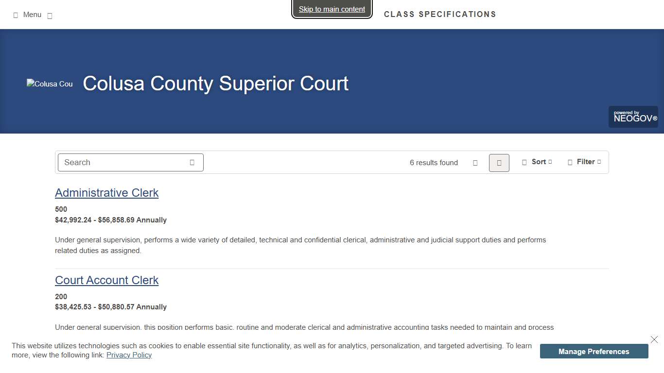 Class Specifications Sorted by ClassTitle ascending Colusa County Superior Court