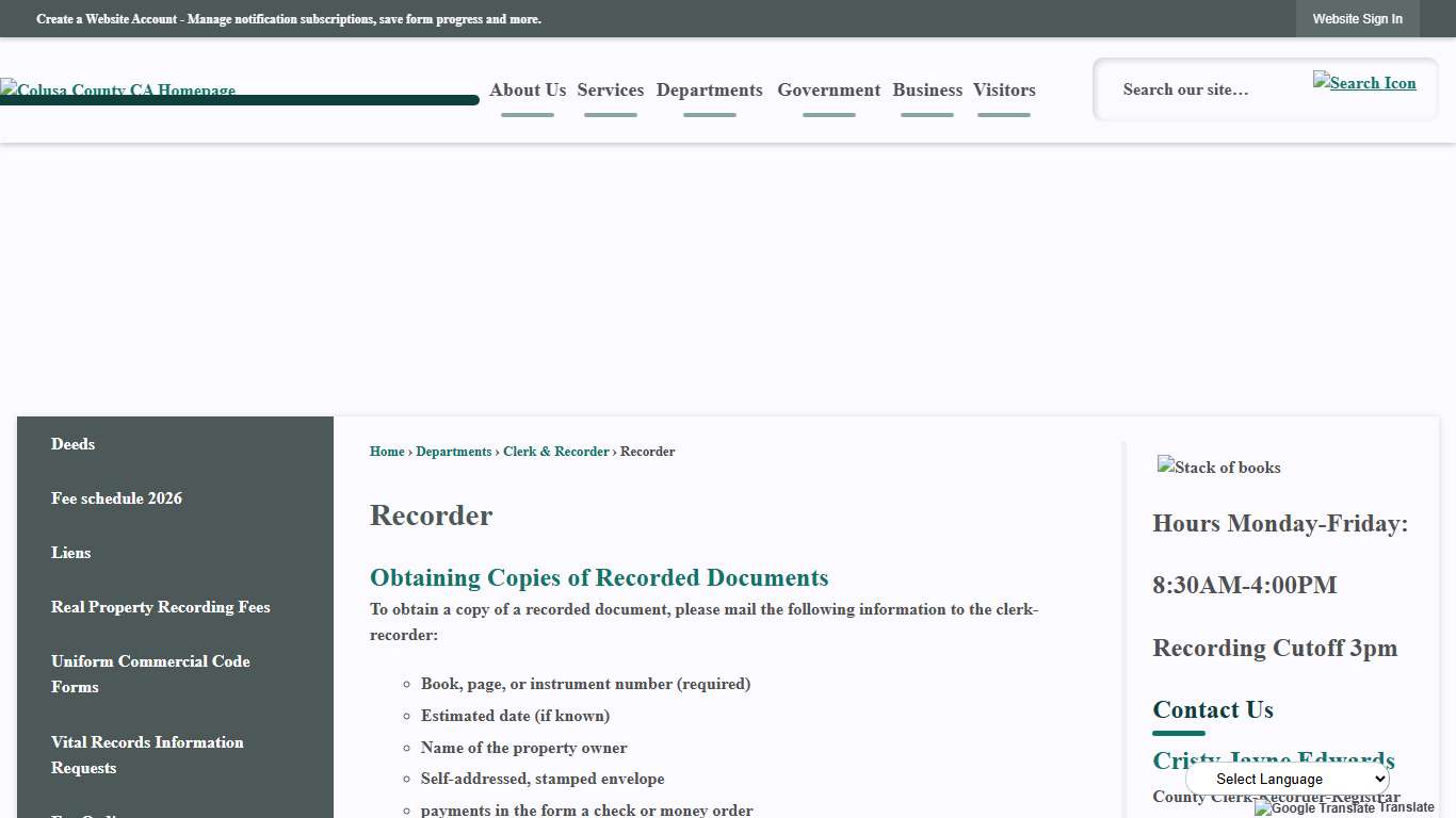 Recorder Colusa County, CA - Official Website