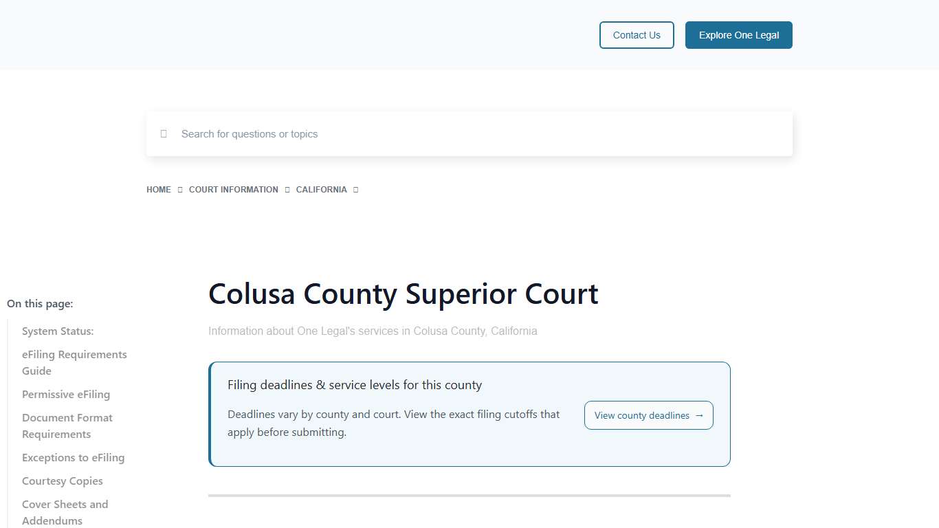 Colusa County Superior Court - One Legal